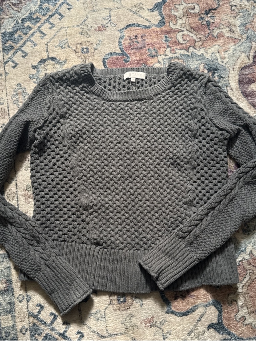 Textured Crewneck Sweater in Charcoal Gray